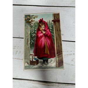 Little Red Riding Hood Victorian Trade Card J.R. Wells Wauconda IL Antique 1880s